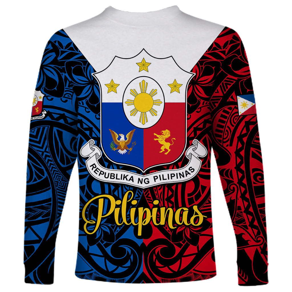 Polynesian Philippines Long Sleeve Shirt Pilipinas Flag Style for 125th Independence Anniversary Black - Wonder Print Shop