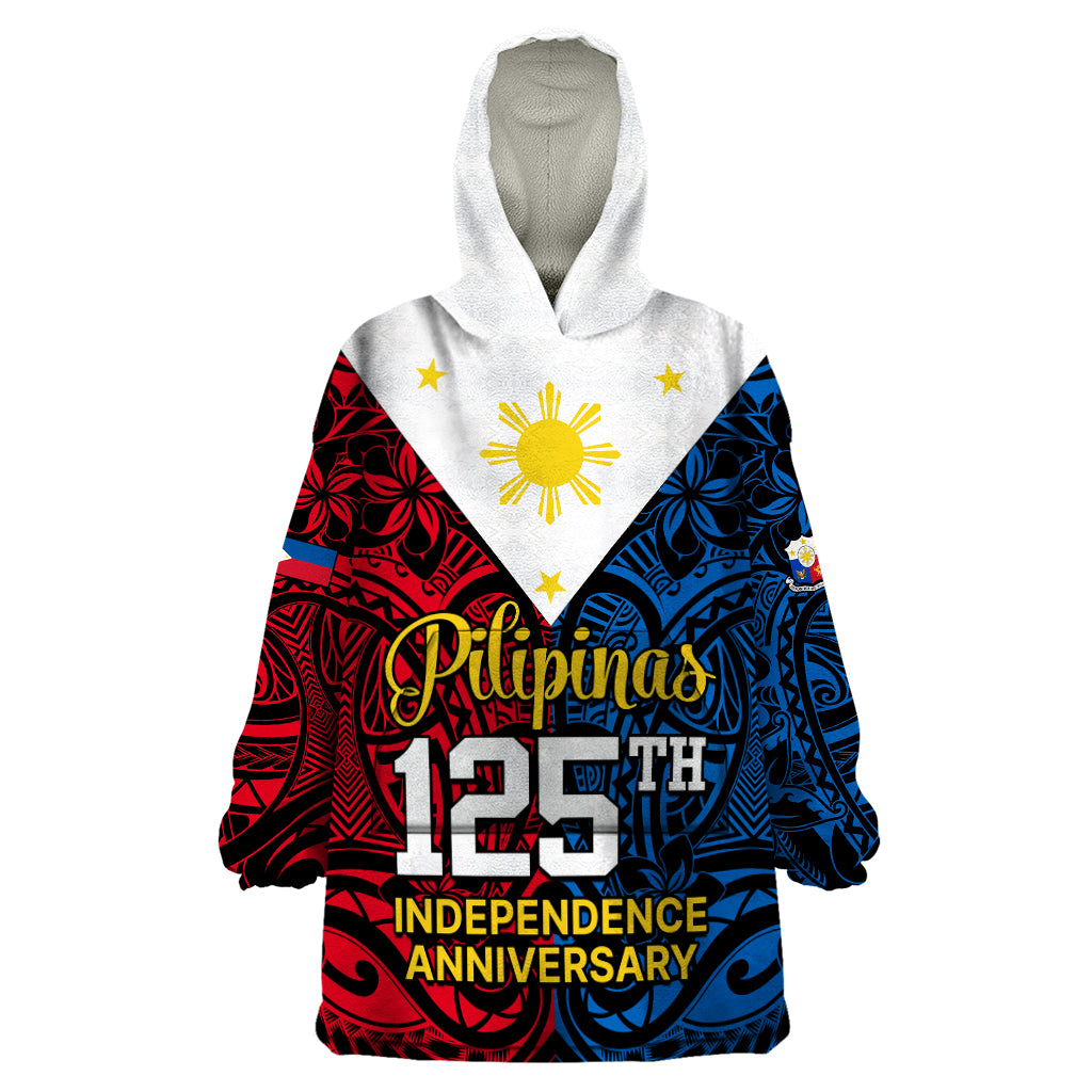 125th Independence Anniversary Philippines Wearable Blanket Hoodie Polynesian Pilipinas Flag Style - Black - Wonder Print Shop