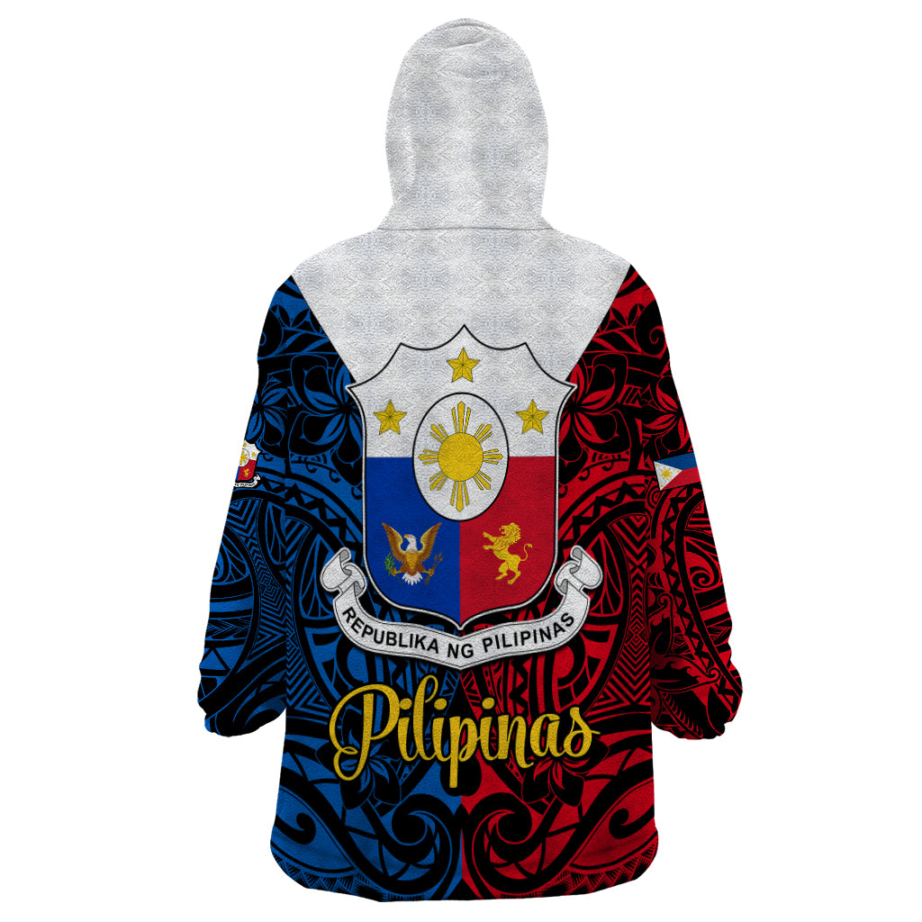 125th Independence Anniversary Philippines Wearable Blanket Hoodie Polynesian Pilipinas Flag Style - Black - Wonder Print Shop