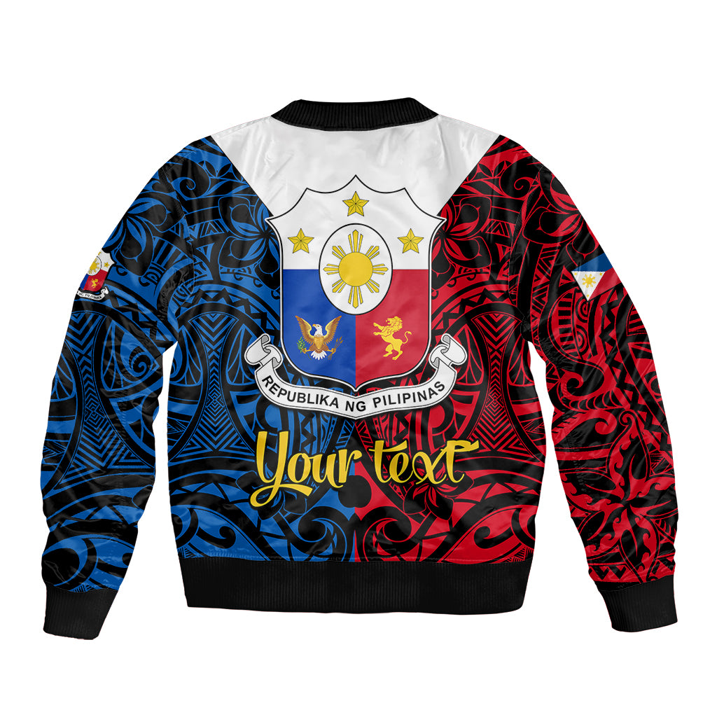 Personalised 125th Independence Anniversary Philippines Bomber Jacket Polynesian Pilipinas Flag Style - Black LT9 - Wonder Print Shop
