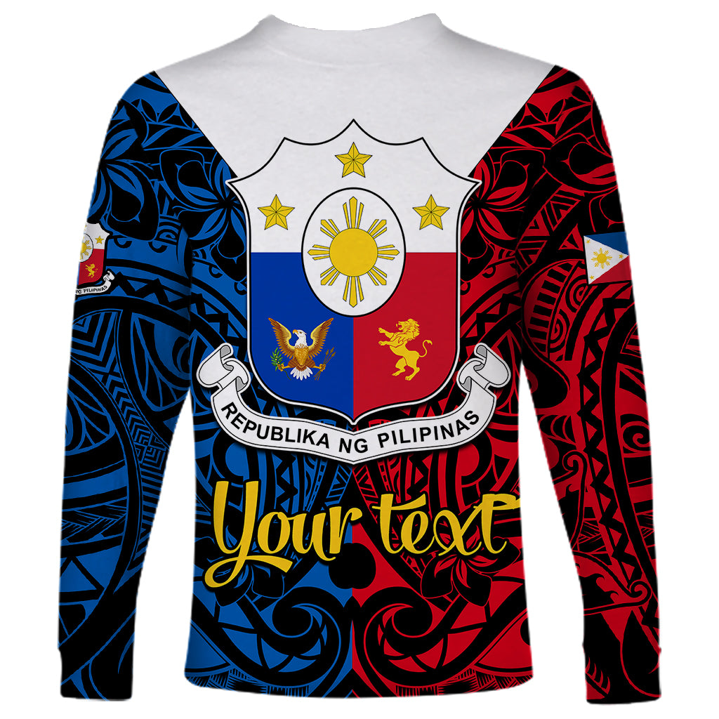 Personalised Polynesian Philippines Long Sleeve Shirt Pilipinas Flag Style for 125th Independence Anniversary Black - Wonder Print Shop