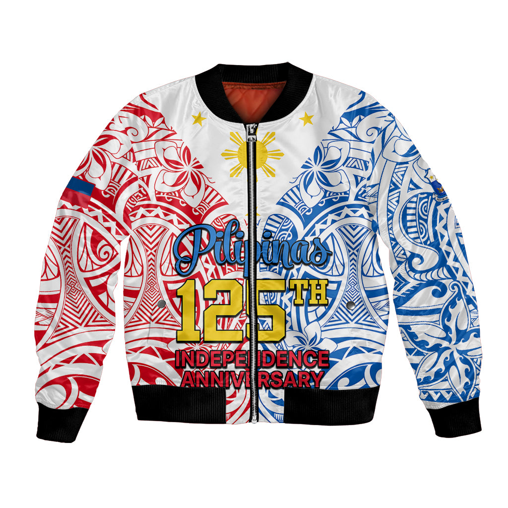 125th Independence Anniversary Philippines Bomber Jacket Polynesian Pilipinas Flag Style - White LT9 - Wonder Print Shop