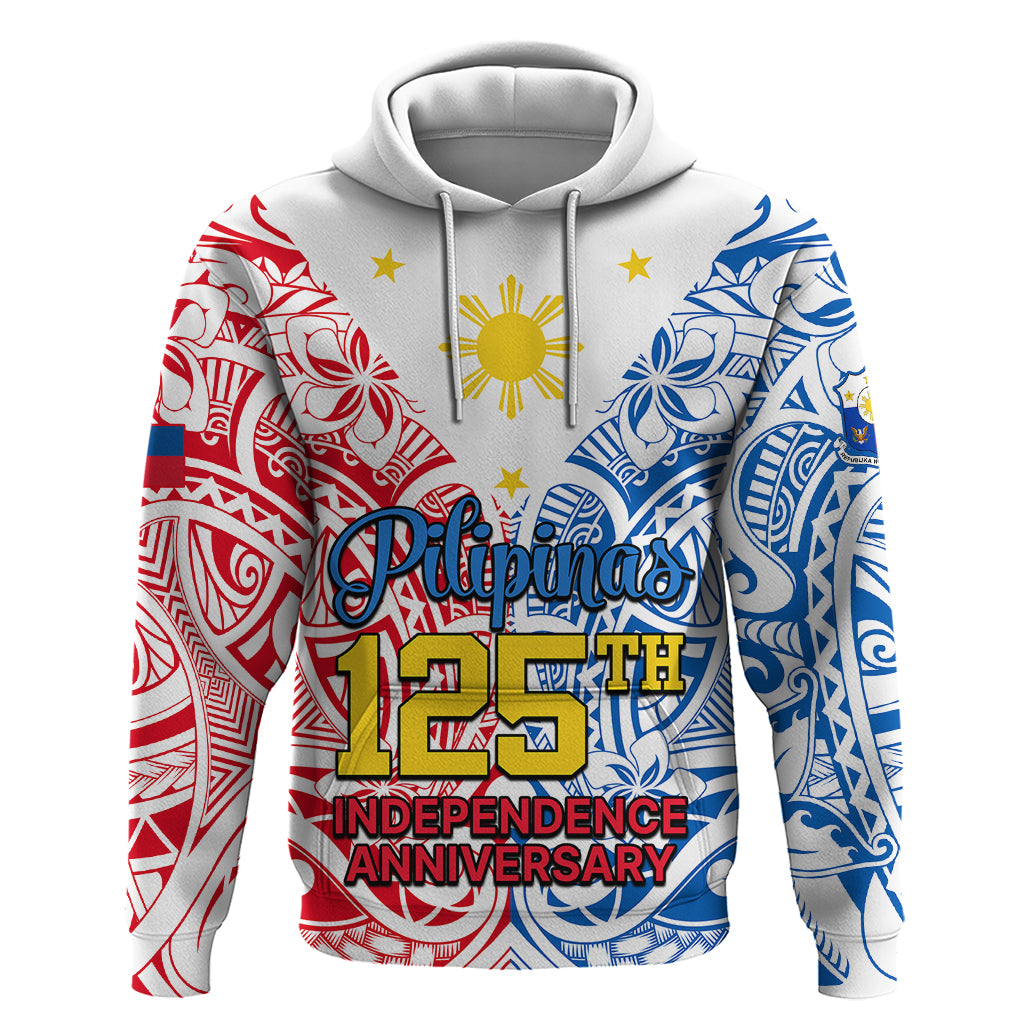 125th Independence Anniversary Philippines Hoodie Polynesian Pilipinas Flag Style - White - Wonder Print Shop