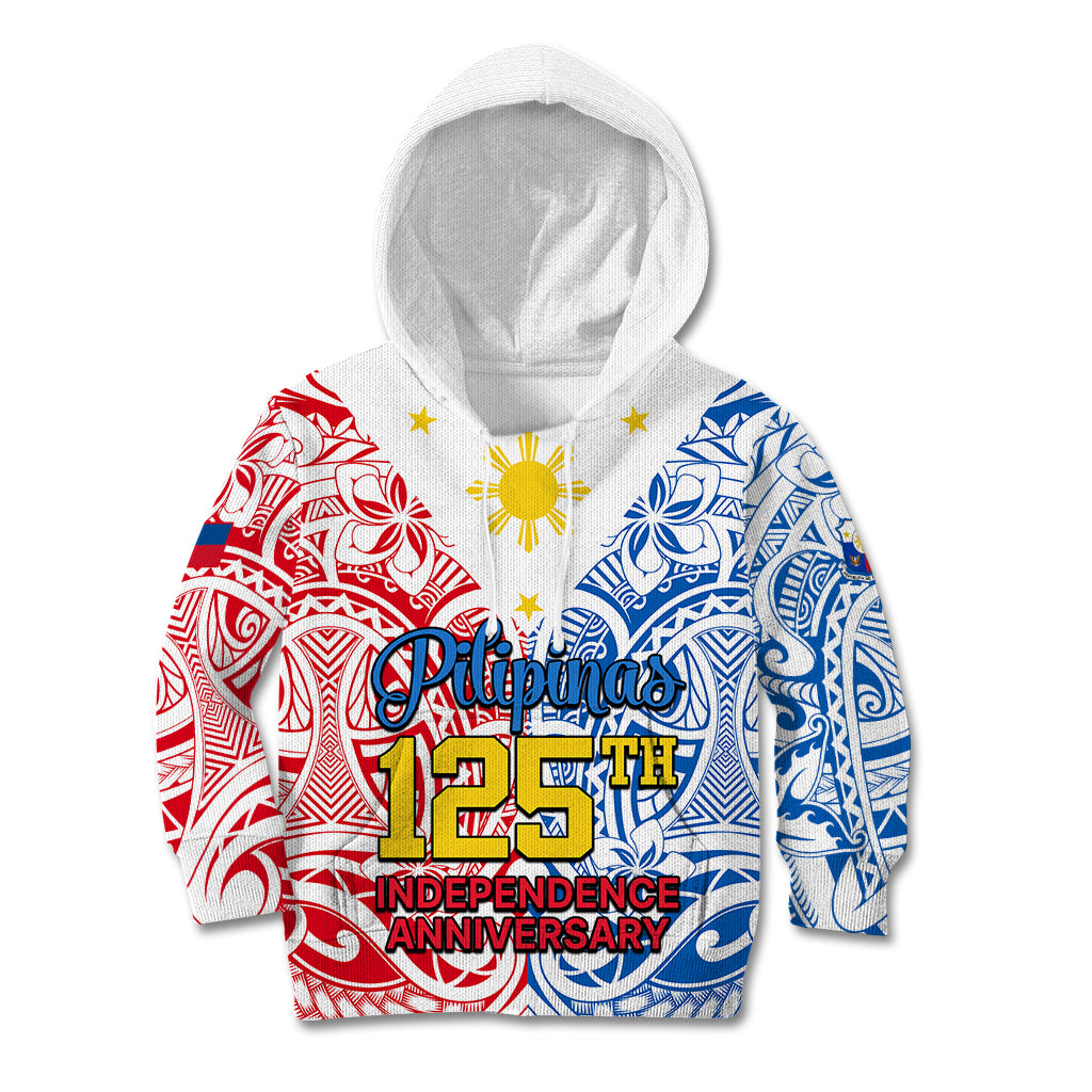 125th Independence Anniversary Philippines Kid Hoodie Polynesian Pilipinas Flag Style - White - Wonder Print Shop