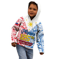 125th Independence Anniversary Philippines Kid Hoodie Polynesian Pilipinas Flag Style - White - Wonder Print Shop