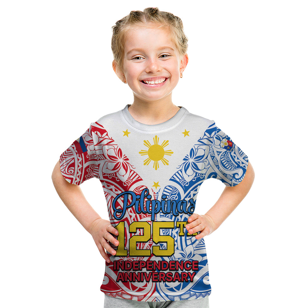 125th Independence Anniversary Philippines Kid T Shirt Polynesian Pilipinas Flag Style - White - Wonder Print Shop
