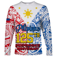 125th Independence Anniversary Philippines Long Sleeve Shirt Polynesian Pilipinas Flag Style - White - Wonder Print Shop