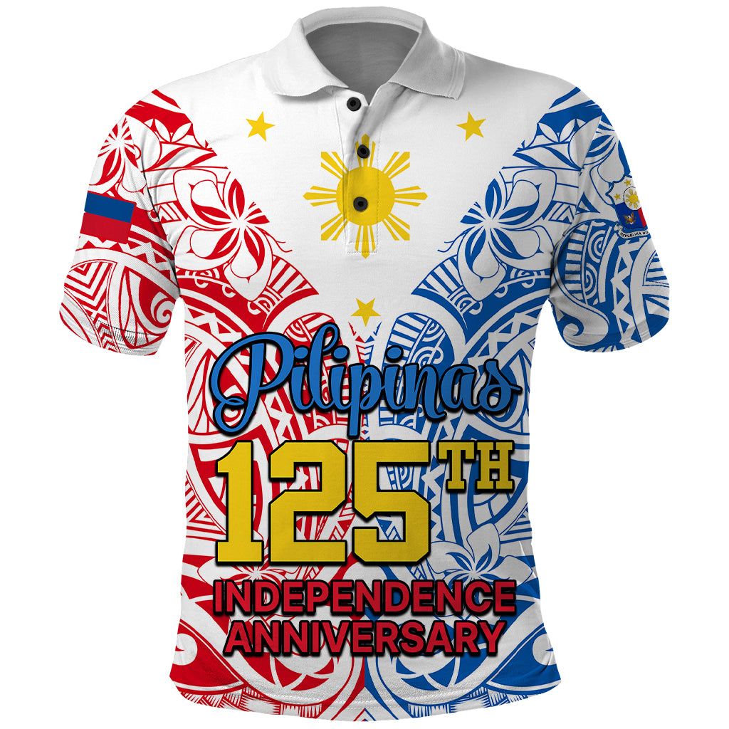 125th Independence Anniversary Philippines Polo Shirt Polynesian Pilipinas Flag Style - White - Wonder Print Shop
