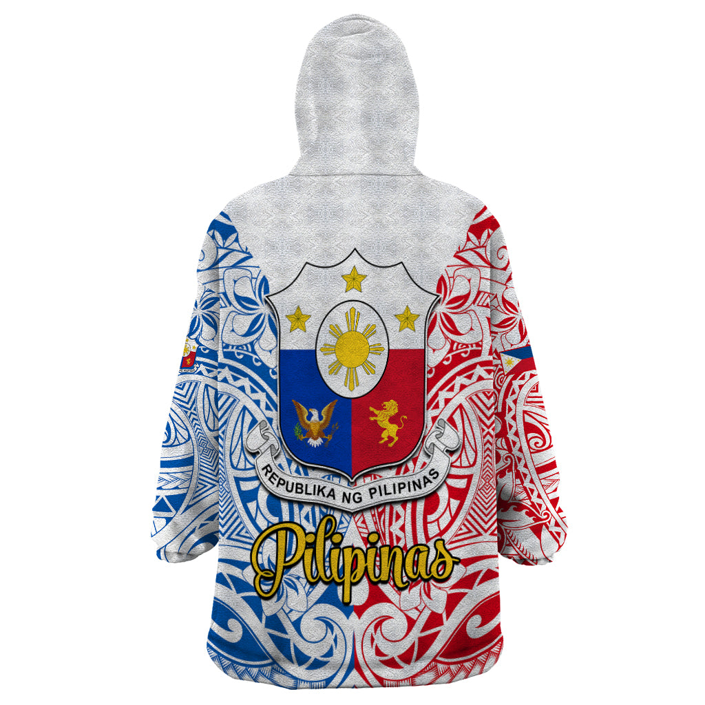 125th Independence Anniversary Philippines Wearable Blanket Hoodie Polynesian Pilipinas Flag Style - White - Wonder Print Shop