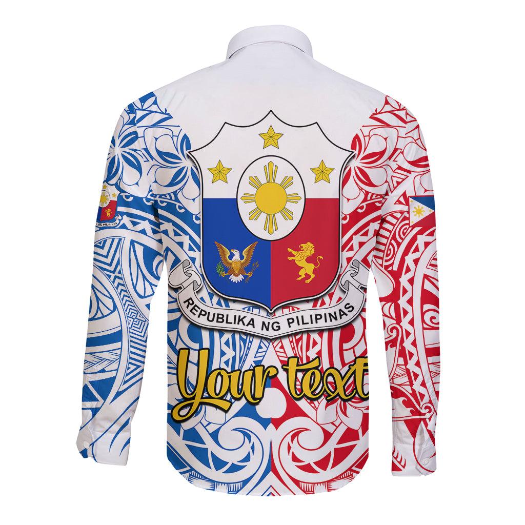 Personalised Polynesian Philippines Long Sleeve Button Shirt Pilipinas Flag Style for 125th Independence Anniversary White - Wonder Print Shop