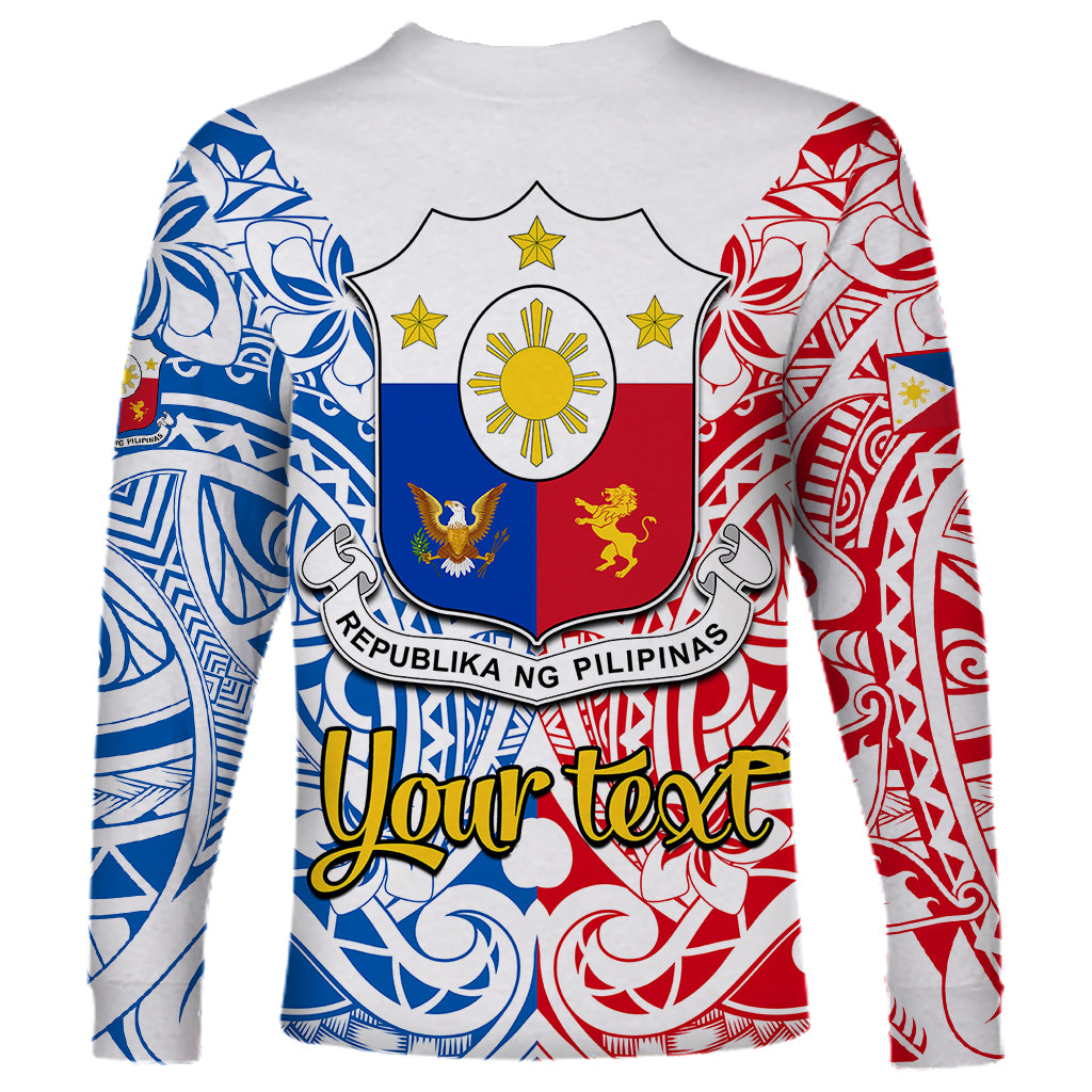 Personalised 125th Independence Anniversary Philippines Long Sleeve Shirt Polynesian Pilipinas Flag Style - White - Wonder Print Shop