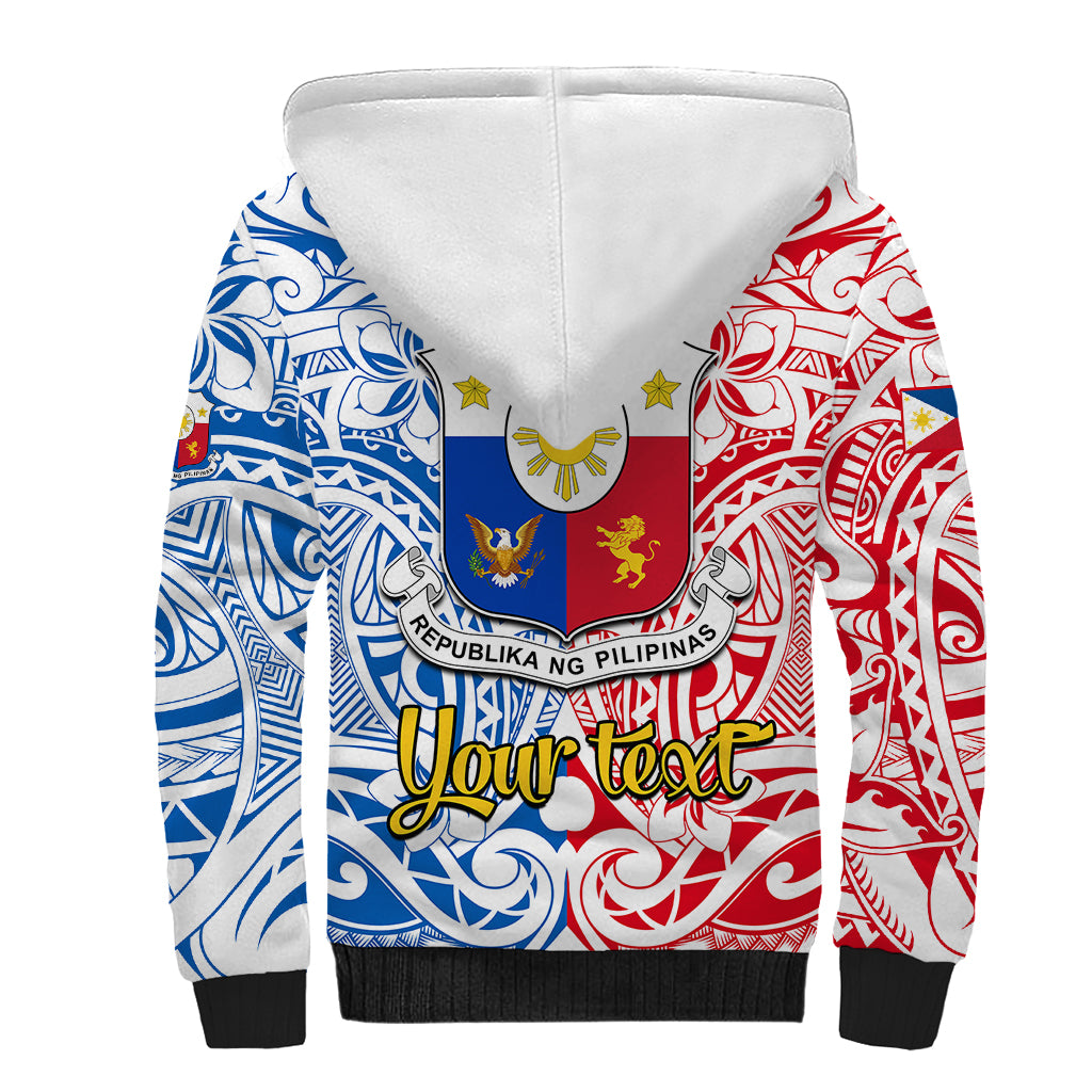 Personalised 125th Independence Anniversary Philippines Sherpa Hoodie Polynesian Pilipinas Flag Style - White - Wonder Print Shop