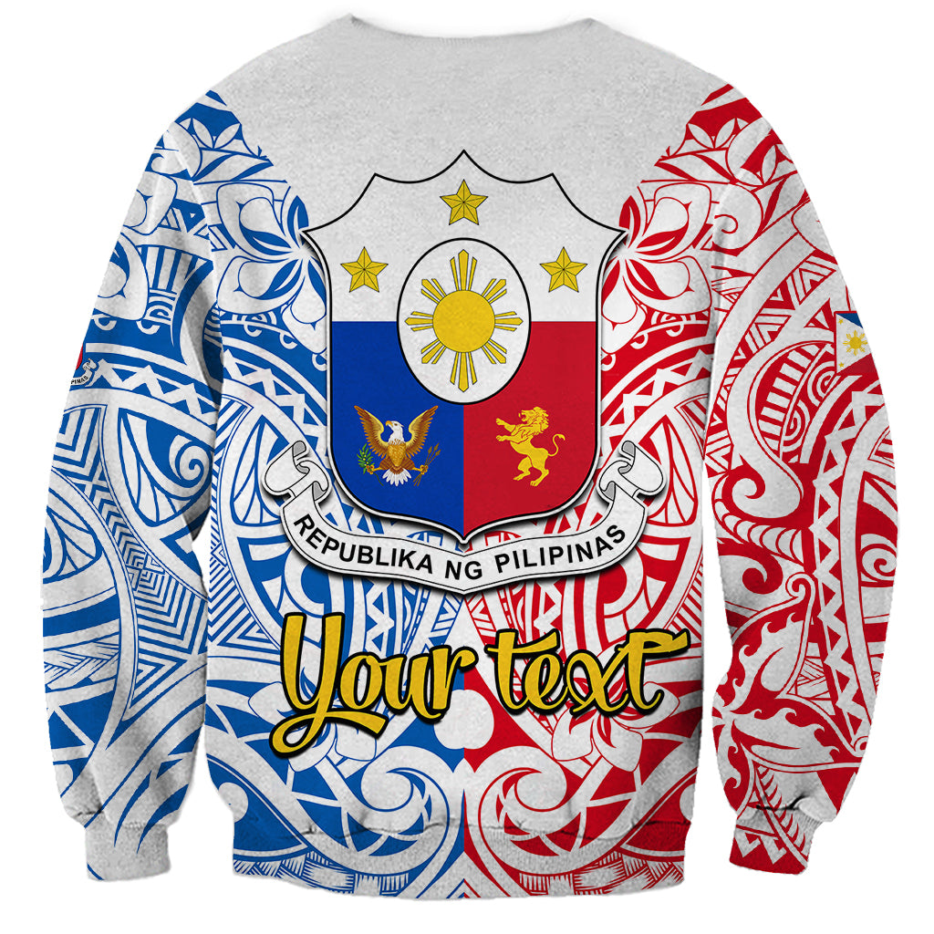 Personalised 125th Independence Anniversary Philippines Sweatshirt Polynesian Pilipinas Flag Style - White - Wonder Print Shop