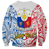 Personalised 125th Independence Anniversary Philippines Sweatshirt Polynesian Pilipinas Flag Style - White - Wonder Print Shop