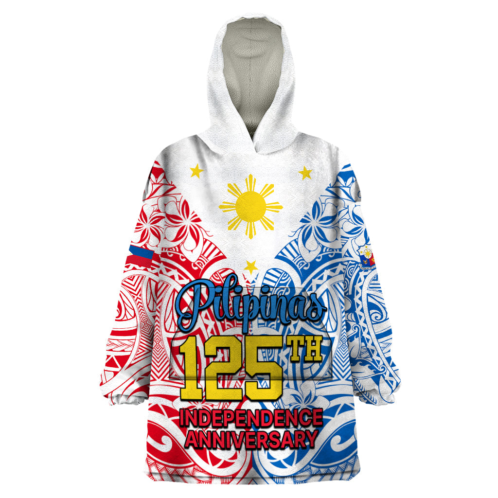 Personalised Polynesian Philippines Wearable Blanket Hoodie Pilipinas Flag Style for 125th Independence Anniversary White - Wonder Print Shop