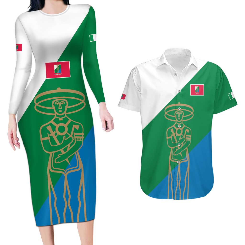 Personalized Italy Abruzzo Couples Matching Long Sleeve Bodycon Dress and Hawaiian Shirt Inspiration Flags Style