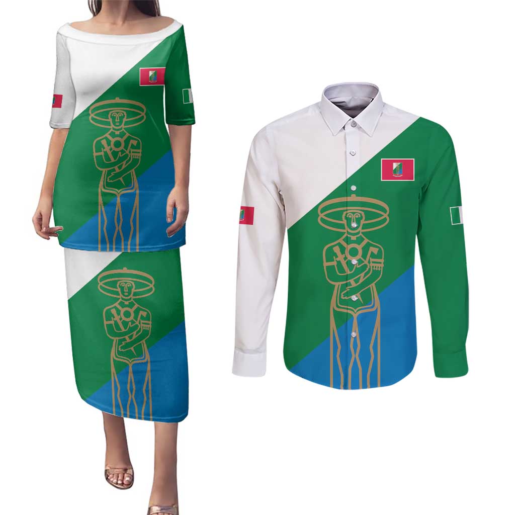 Personalized Italy Abruzzo Couples Matching Puletasi and Long Sleeve Button Shirt Inspiration Flags Style