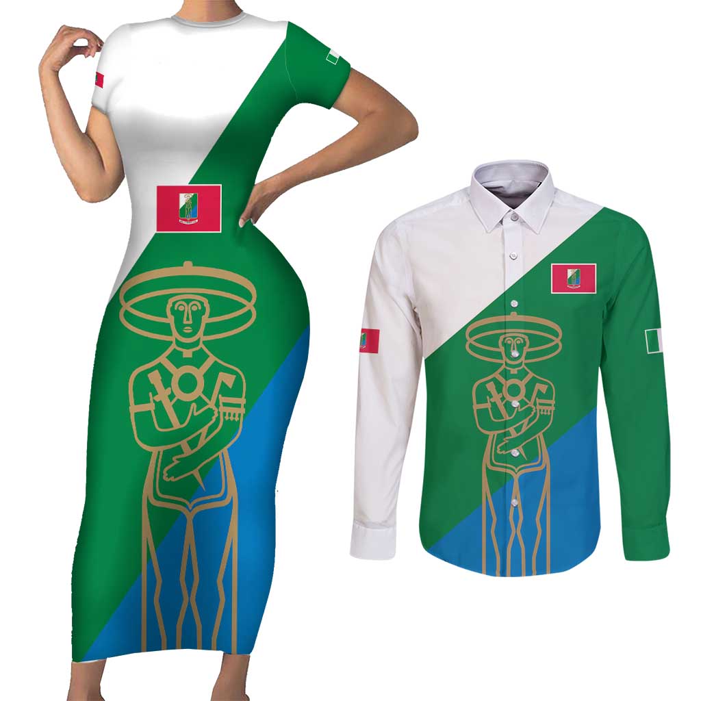 Personalized Italy Abruzzo Couples Matching Short Sleeve Bodycon Dress and Long Sleeve Button Shirt Inspiration Flags Style