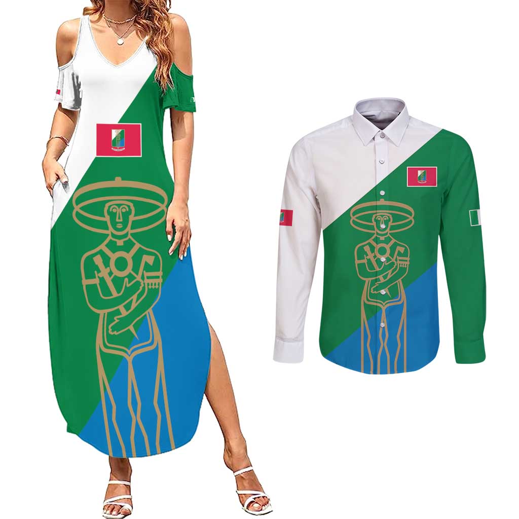 Personalized Italy Abruzzo Couples Matching Summer Maxi Dress and Long Sleeve Button Shirt Inspiration Flags Style
