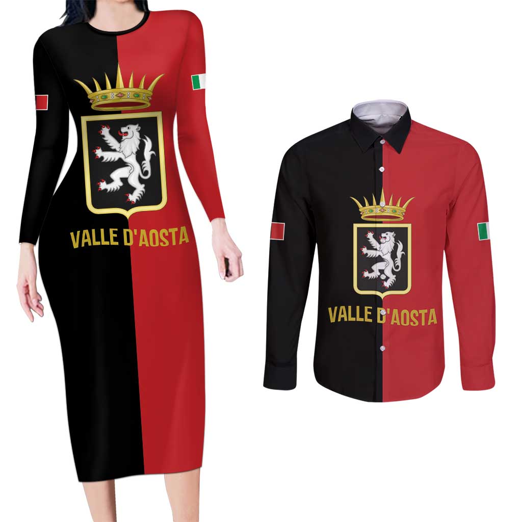 Personalized Italy Aosta Valley Couples Matching Long Sleeve Bodycon Dress and Long Sleeve Button Shirt Inspiration Flags Style
