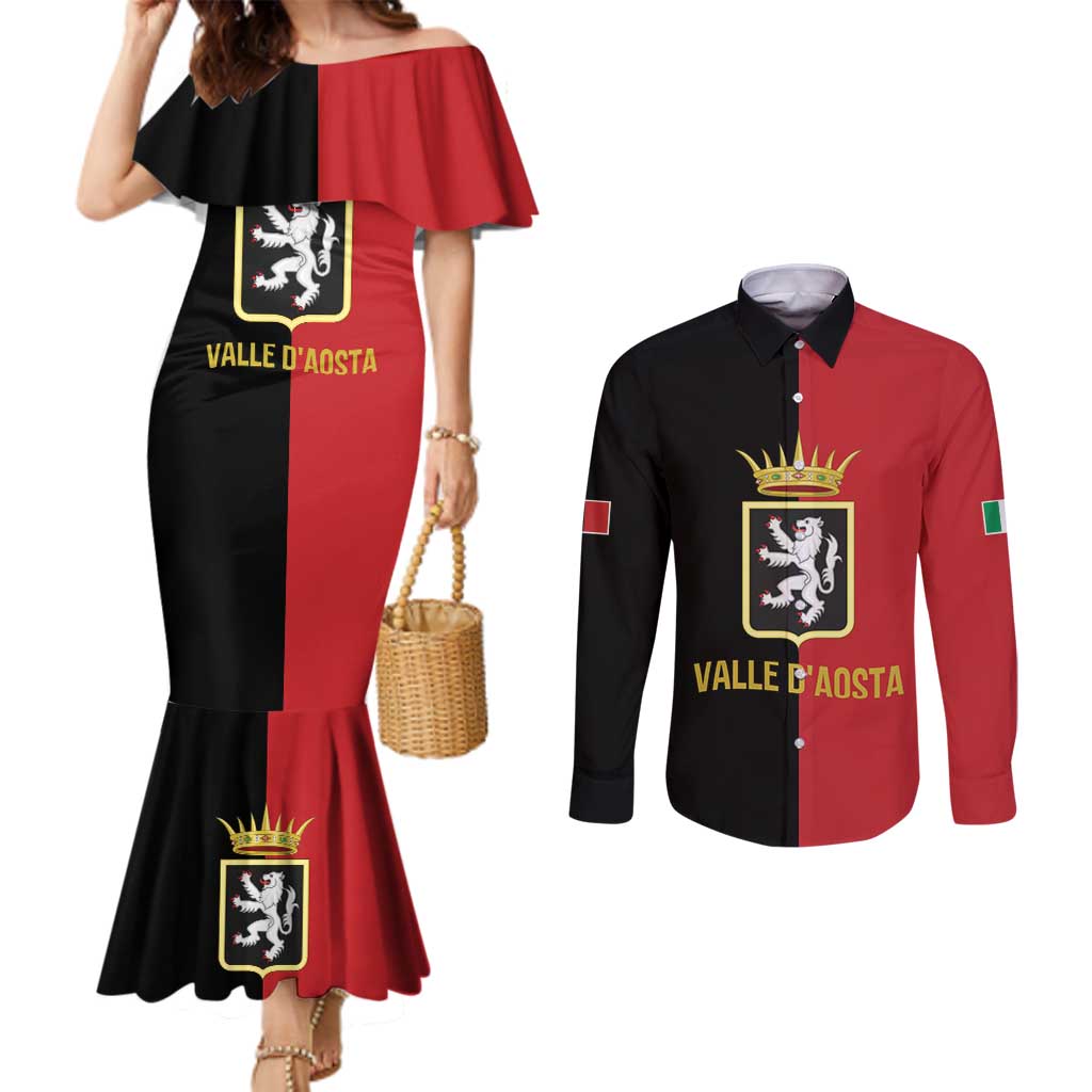 Personalized Italy Aosta Valley Couples Matching Mermaid Dress and Long Sleeve Button Shirt Inspiration Flags Style