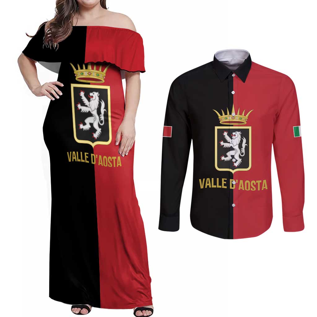 Personalized Italy Aosta Valley Couples Matching Off Shoulder Maxi Dress and Long Sleeve Button Shirt Inspiration Flags Style