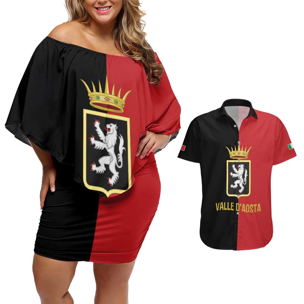 Personalized Italy Aosta Valley Couples Matching Off Shoulder Short Dress and Hawaiian Shirt Inspiration Flags Style