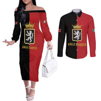 Personalized Italy Aosta Valley Couples Matching Off The Shoulder Long Sleeve Dress and Long Sleeve Button Shirt Inspiration Flags Style