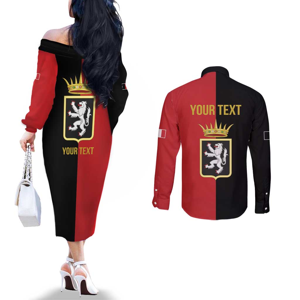 Personalized Italy Aosta Valley Couples Matching Off The Shoulder Long Sleeve Dress and Long Sleeve Button Shirt Inspiration Flags Style