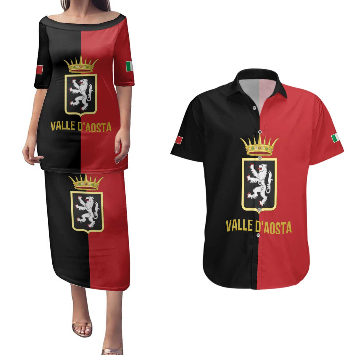 Personalized Italy Aosta Valley Couples Matching Puletasi and Hawaiian Shirt Inspiration Flags Style