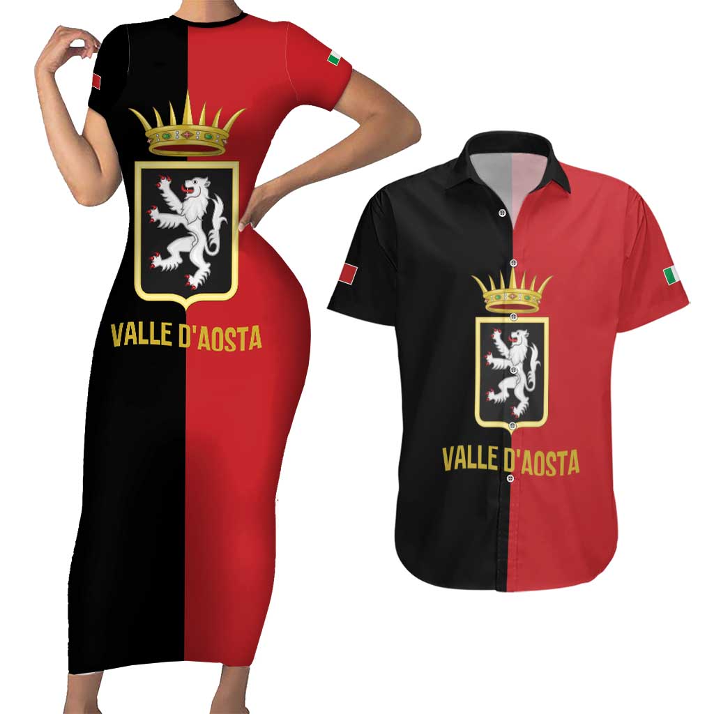 Personalized Italy Aosta Valley Couples Matching Short Sleeve Bodycon Dress and Hawaiian Shirt Inspiration Flags Style
