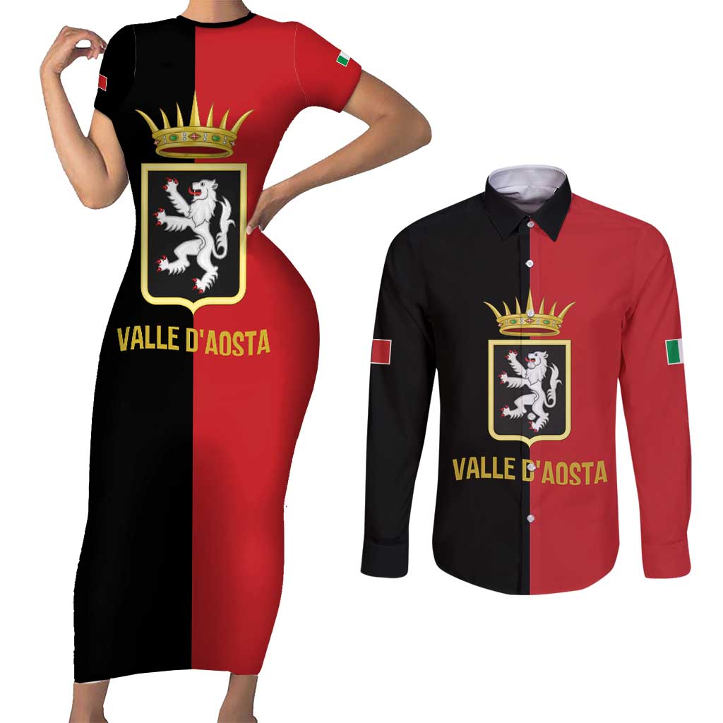 Personalized Italy Aosta Valley Couples Matching Short Sleeve Bodycon Dress and Long Sleeve Button Shirt Inspiration Flags Style