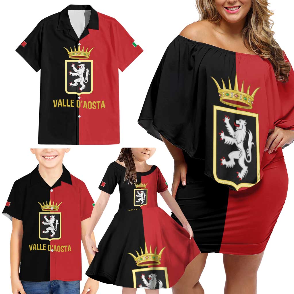 Personalized Italy Aosta Valley Family Matching Off Shoulder Short Dress and Hawaiian Shirt Inspiration Flags Style