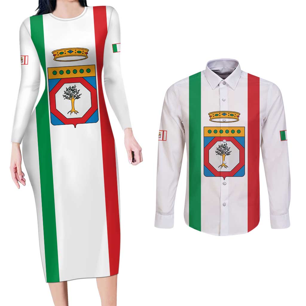 Personalized Italy Apulia Couples Matching Long Sleeve Bodycon Dress and Long Sleeve Button Shirt Inspiration Flags Style
