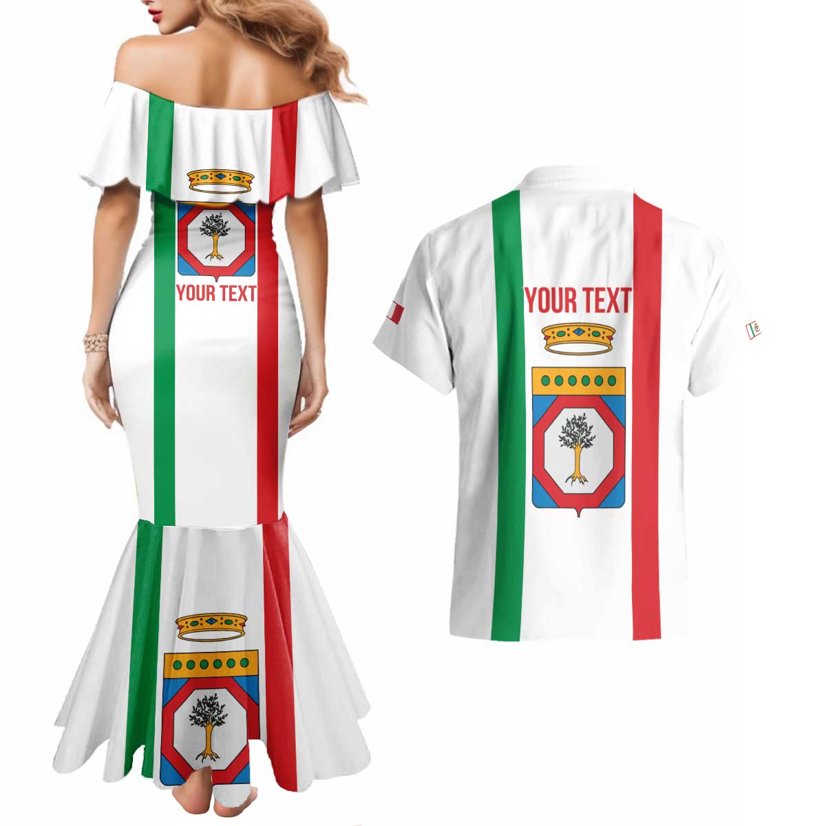 Personalized Italy Apulia Couples Matching Mermaid Dress and Hawaiian Shirt Inspiration Flags Style
