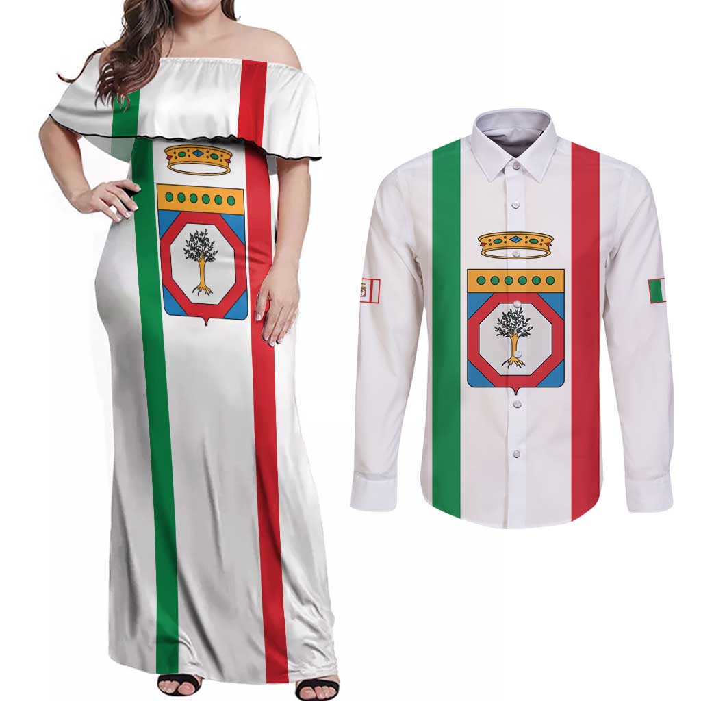 Personalized Italy Apulia Couples Matching Off Shoulder Maxi Dress and Long Sleeve Button Shirt Inspiration Flags Style