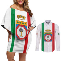 Personalized Italy Apulia Couples Matching Off Shoulder Short Dress and Long Sleeve Button Shirt Inspiration Flags Style