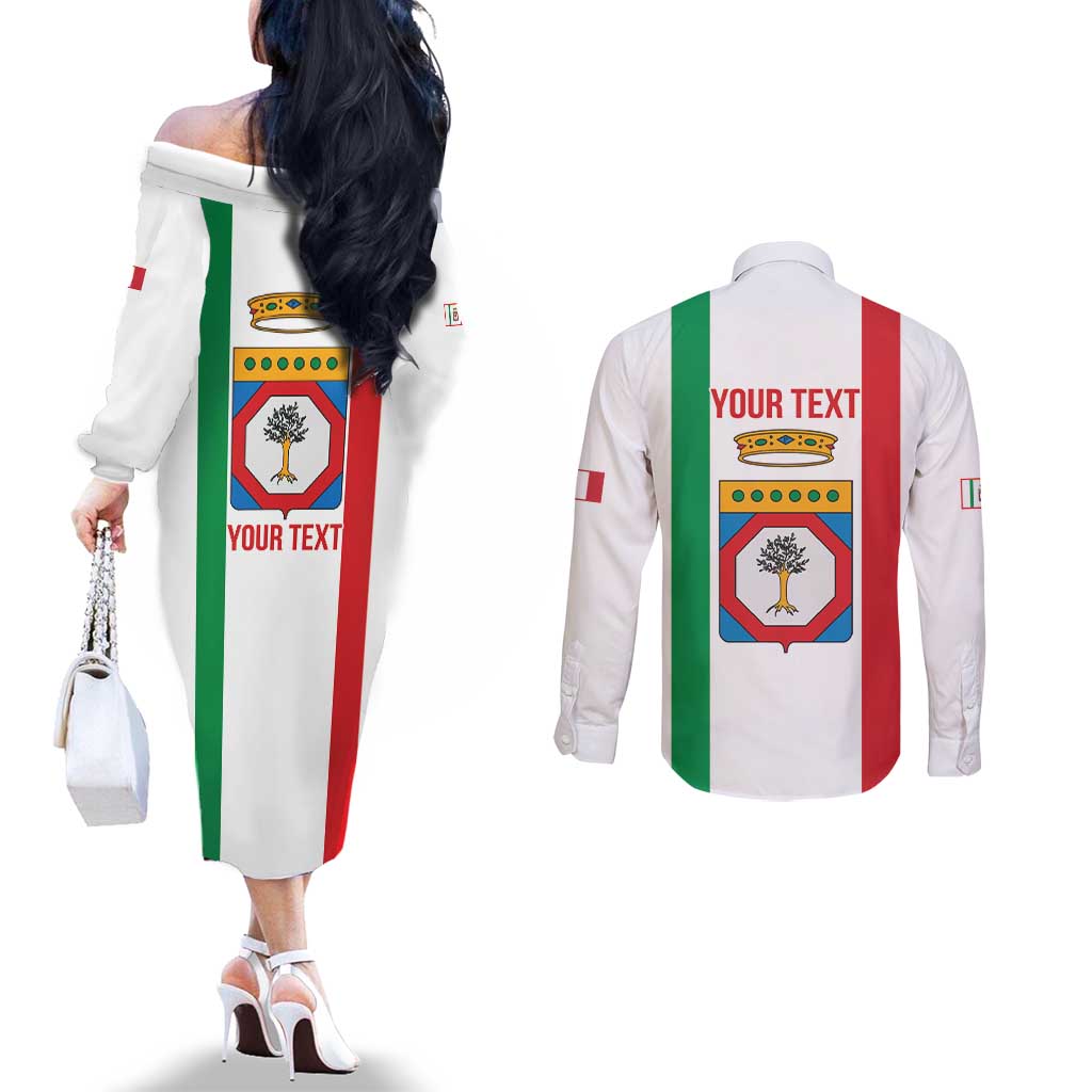 Personalized Italy Apulia Couples Matching Off The Shoulder Long Sleeve Dress and Long Sleeve Button Shirt Inspiration Flags Style