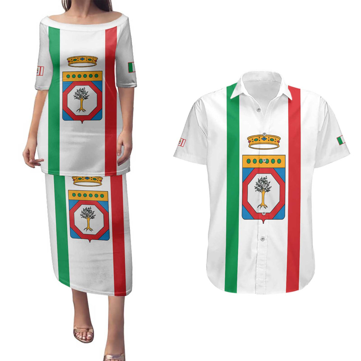 Personalized Italy Apulia Couples Matching Puletasi and Hawaiian Shirt Inspiration Flags Style