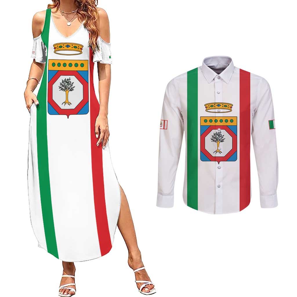 Personalized Italy Apulia Couples Matching Summer Maxi Dress and Long Sleeve Button Shirt Inspiration Flags Style
