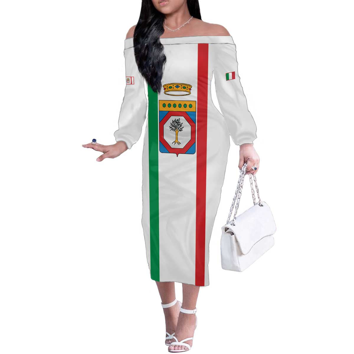 Personalized Italy Apulia Family Matching Off The Shoulder Long Sleeve Dress and Hawaiian Shirt Inspiration Flags Style
