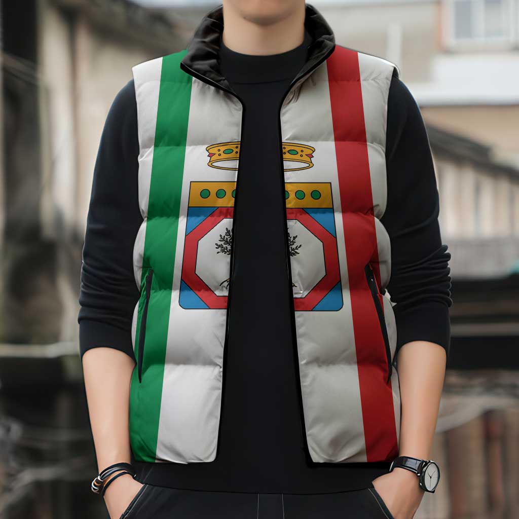 Personalized Italy Apulia Sleeveless Puffer Jacket Inspiration Flags Style - Wonder Print Shop