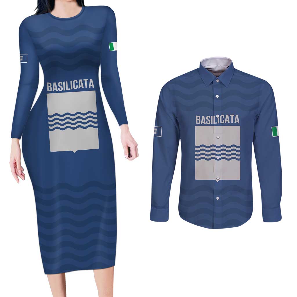 Personalized Italy Basilicata Couples Matching Long Sleeve Bodycon Dress and Long Sleeve Button Shirt Inspiration Flags Style
