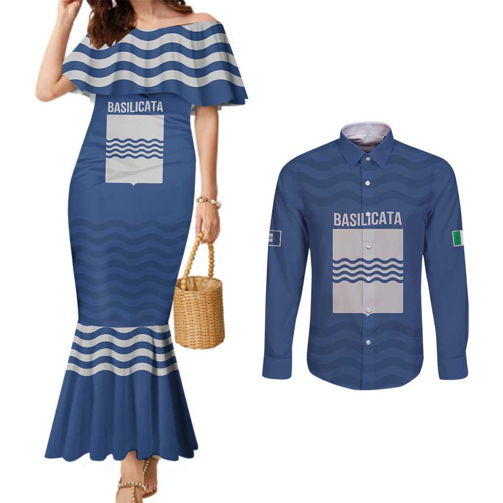 Personalized Italy Basilicata Couples Matching Mermaid Dress and Long Sleeve Button Shirt Inspiration Flags Style