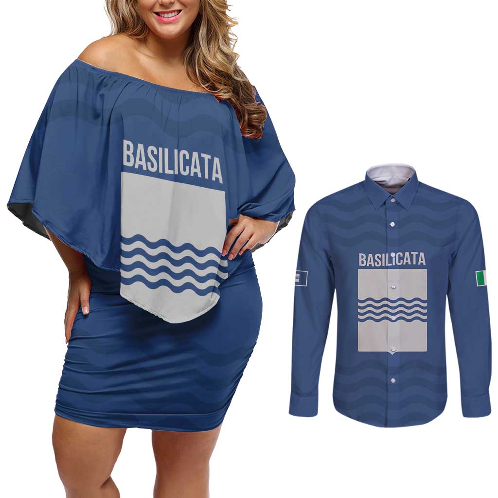 Personalized Italy Basilicata Couples Matching Off Shoulder Short Dress and Long Sleeve Button Shirt Inspiration Flags Style