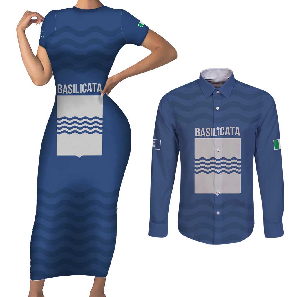 Personalized Italy Basilicata Couples Matching Short Sleeve Bodycon Dress and Long Sleeve Button Shirt Inspiration Flags Style