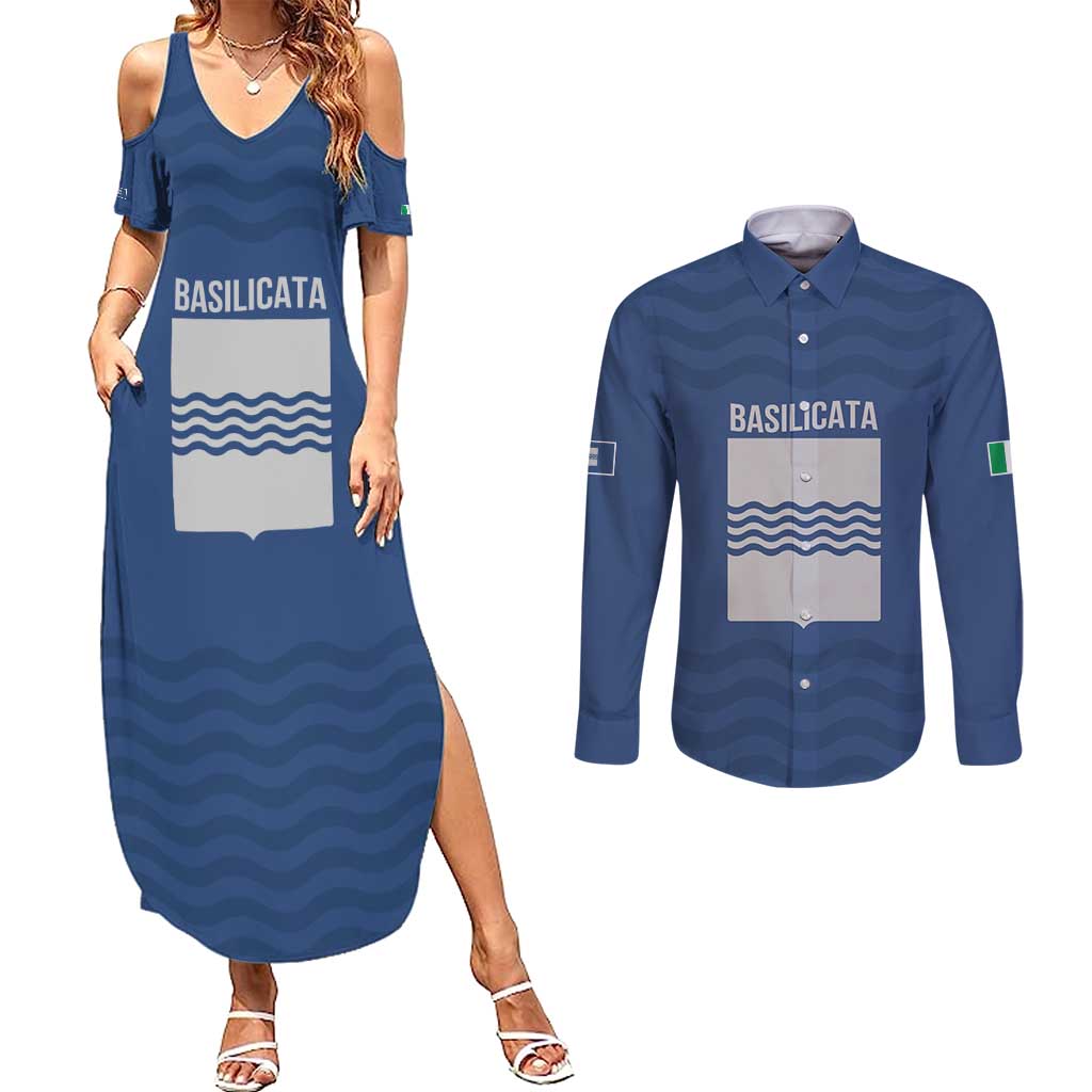 Personalized Italy Basilicata Couples Matching Summer Maxi Dress and Long Sleeve Button Shirt Inspiration Flags Style