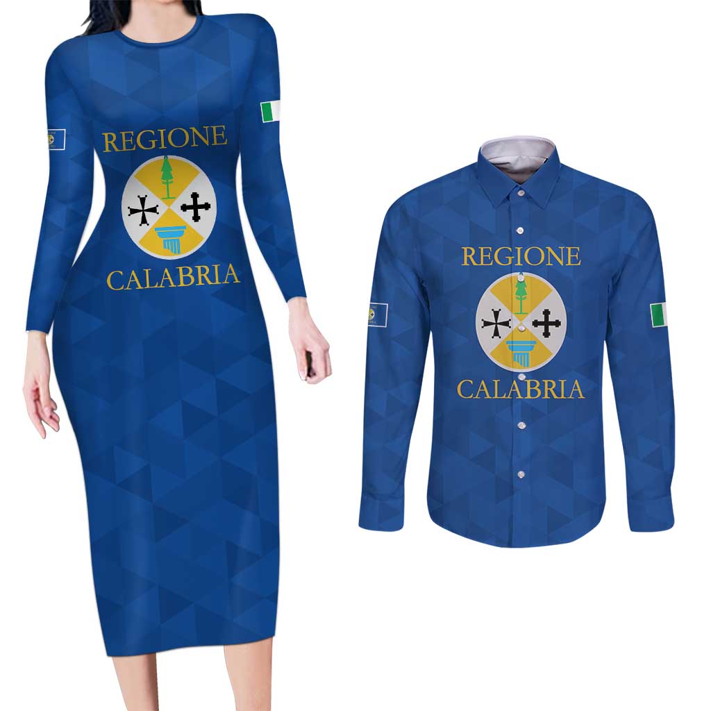 Personalized Italy Calabria Couples Matching Long Sleeve Bodycon Dress and Long Sleeve Button Shirt Inspiration Flags Style