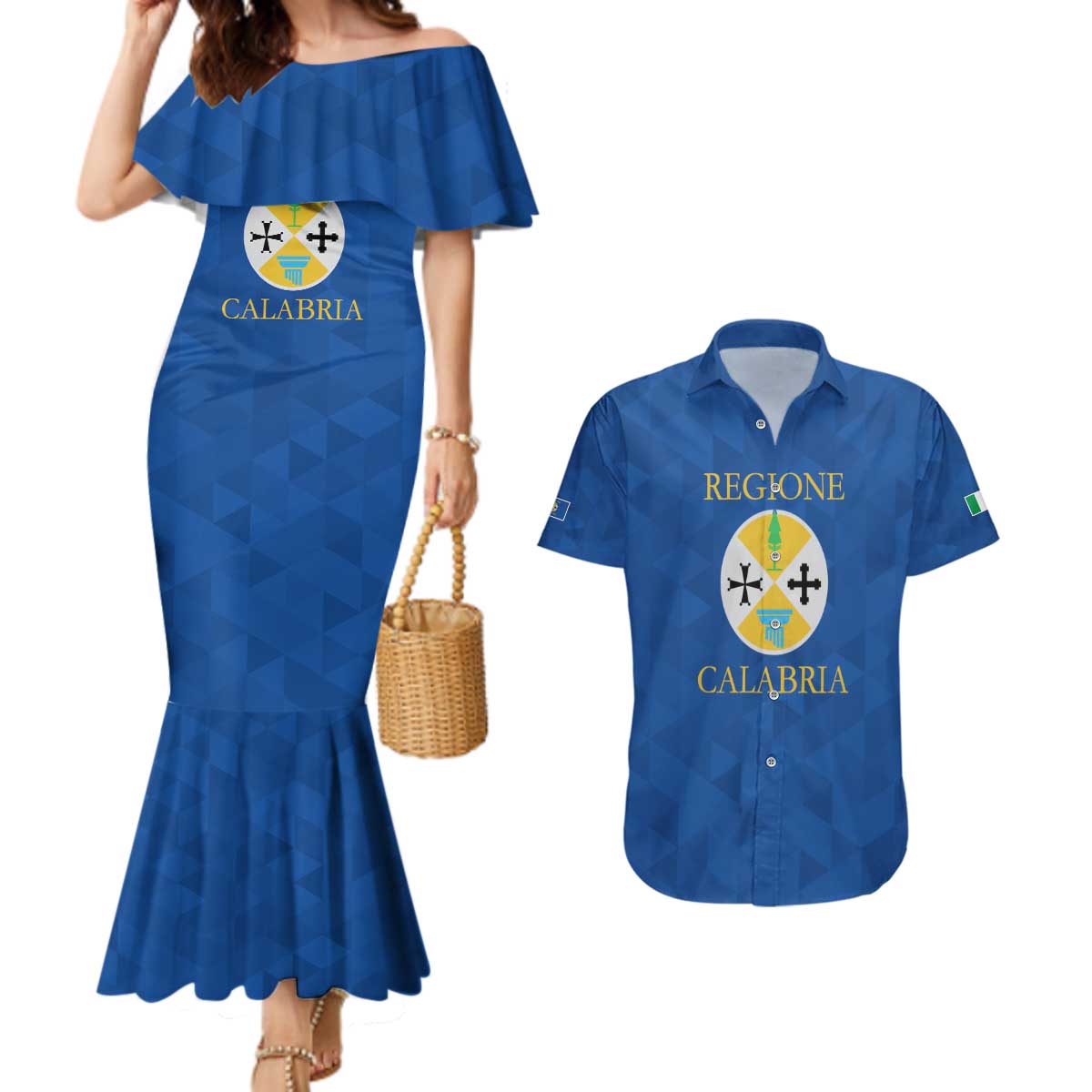 Personalized Italy Calabria Couples Matching Mermaid Dress and Hawaiian Shirt Inspiration Flags Style