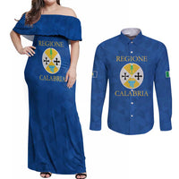 Personalized Italy Calabria Couples Matching Off Shoulder Maxi Dress and Long Sleeve Button Shirt Inspiration Flags Style